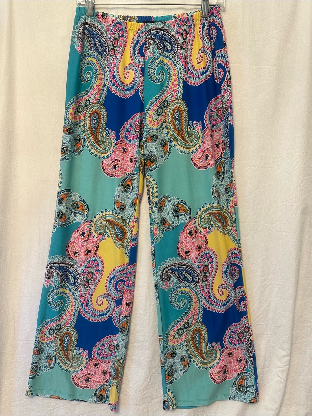 Melissa Paige Paisley Palazzo Pants M Blue Pink Yellow Wide Leg Boho